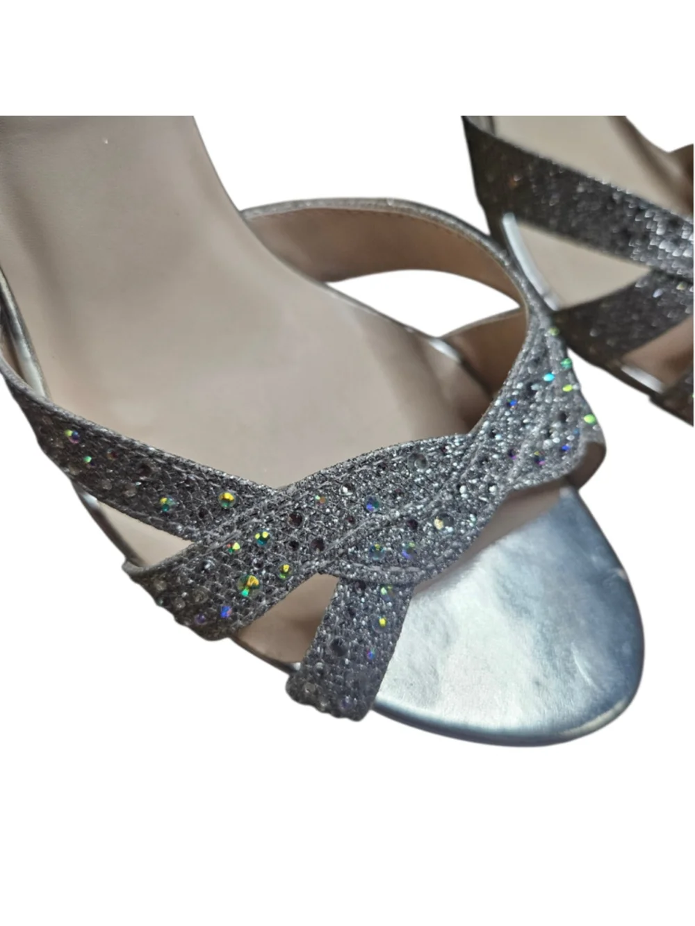 Benjamin Walk Touch Ups 9M Silver Dulce Rhinestone Strappy Heel Sandals